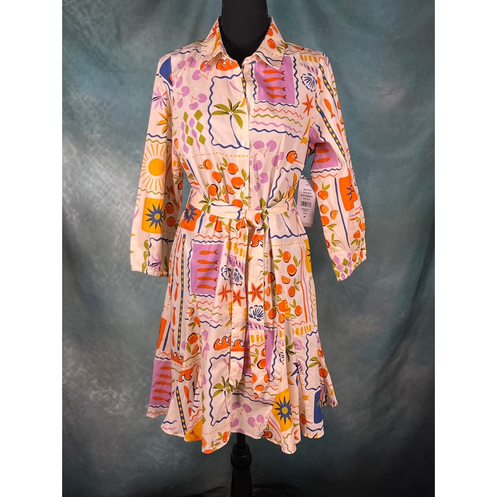 MSK‎ Womens Tropical Novelty Print Cotton Shirt Dress Multi Color Size M NWT